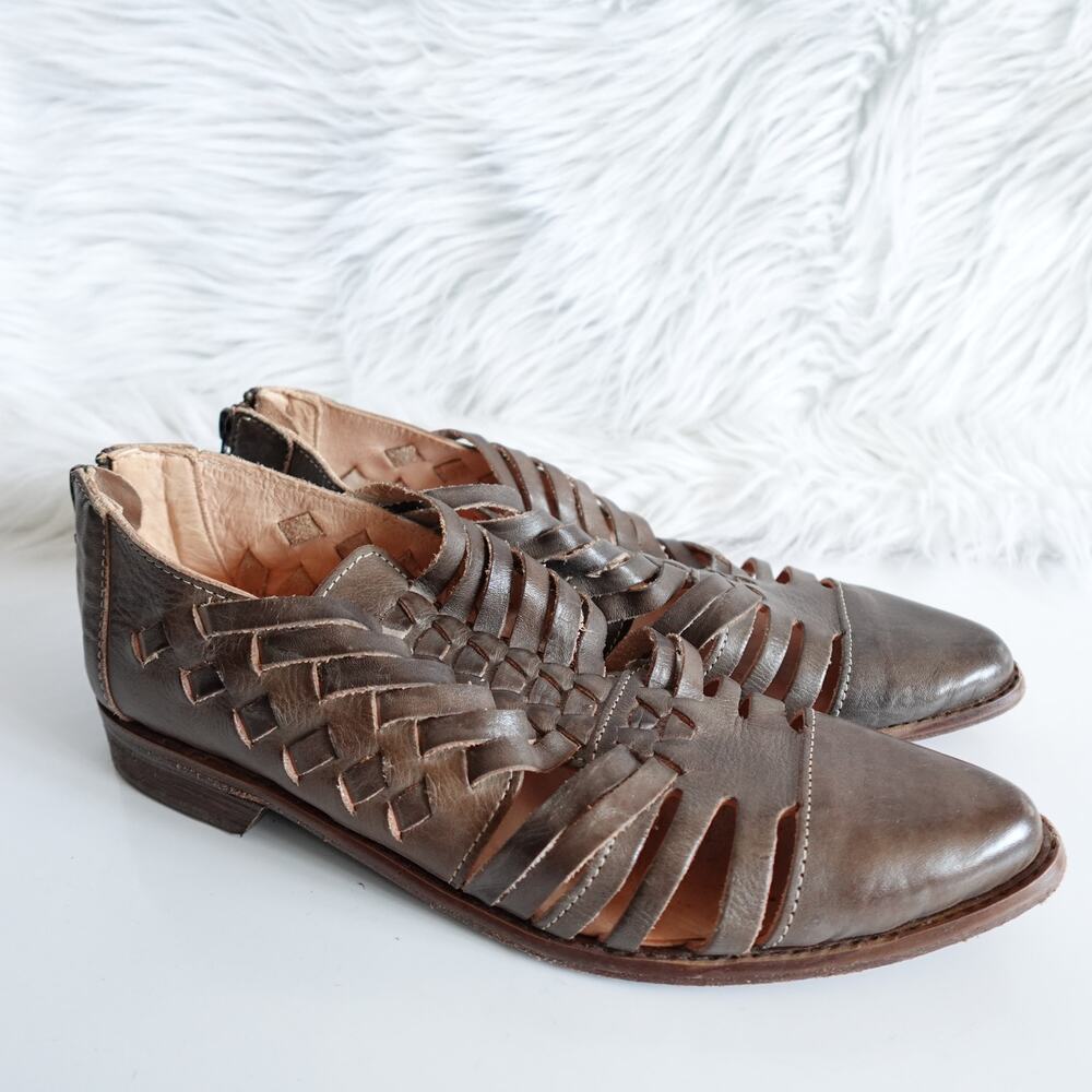 Bed Stu Brown Leather Woven Flats